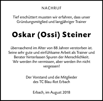 Traueranzeige von Oskar Steiner von vrm-trauer