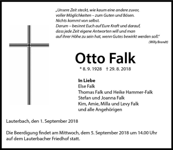 Traueranzeige von Otto Falk von VRM Trauer