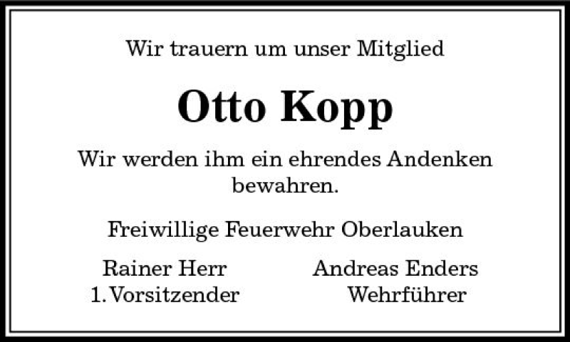  Traueranzeige für Otto Kopp vom 02.08.2018 aus  Usinger Anzeiger