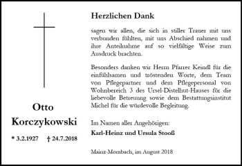 Traueranzeige von Otto Korczykowski von vrm-trauer