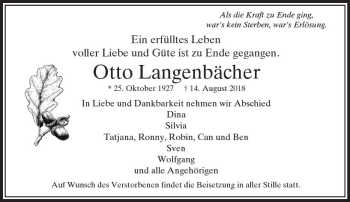 Traueranzeige von Otto Langenbächer von  Usinger Anzeiger