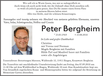 Traueranzeige von Peter Bergheim von vrm-trauer