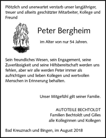Traueranzeige von Peter Bergheim von vrm-trauer