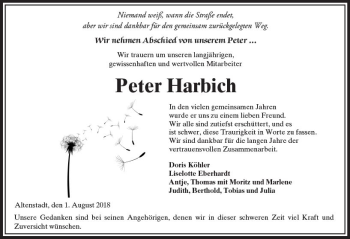 Traueranzeige von Peter Harbich von  Kreisanzeiger