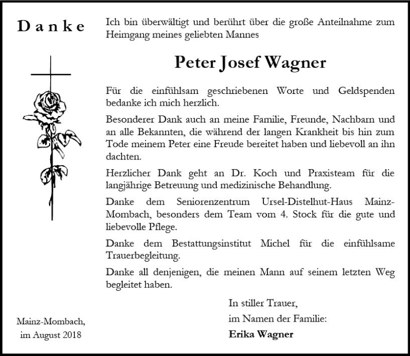  Traueranzeige für Peter Josef Wagner vom 18.08.2018 aus vrm-trauer