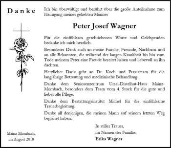 Traueranzeige von Peter Josef Wagner von vrm-trauer