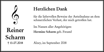 Traueranzeige von Reiner Scharm von vrm-trauer