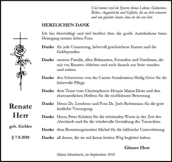 Traueranzeige von Renate Herr von vrm-trauer