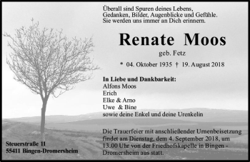 Traueranzeige von Renate Moos von vrm-trauer