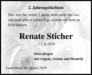 Traueranzeige von Renate Sticher von VRM Trauer