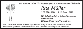 Traueranzeige von Rita Müller von  Camberger Anzeiger