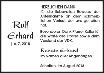 Traueranzeige von Rolf Erhard von  Kreisanzeiger