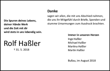 Traueranzeige von Rolf Haßler von vrm-trauer