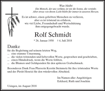 Traueranzeige von Rolf Schmidt von  Usinger Anzeiger