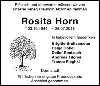 Traueranzeige von Rosita Horn von vrm-trauer