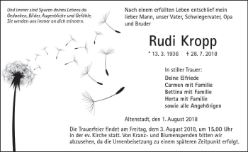 Traueranzeige von Rudi Kropp von  Kreisanzeiger