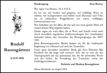 Traueranzeige von Rudolf Baumgärtner von vrm-trauer