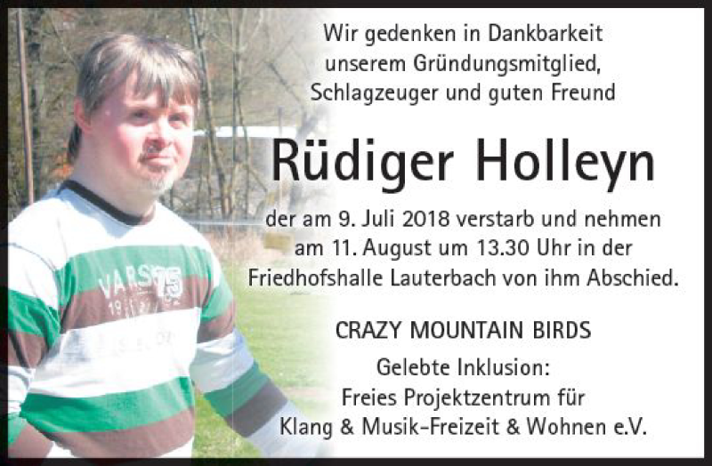  Traueranzeige für Rüdiger Holleyn vom 04.08.2018 aus VRM Trauer