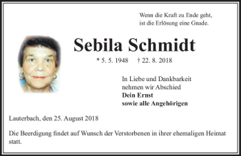 Traueranzeige von Sebila Schmidt von VRM Trauer