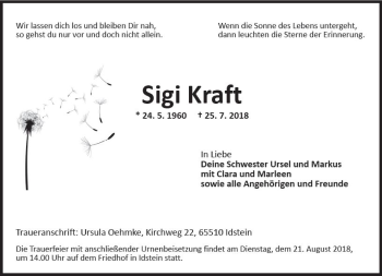 Traueranzeige von Sigi Kraft von vrm-trauer