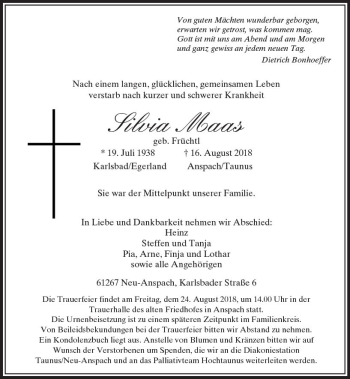 Traueranzeige von Silvia Maas von  Usinger Anzeiger