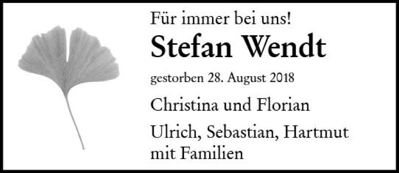  Traueranzeige für Stefan Wendt vom 01.09.2018 aus vrm-trauer