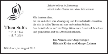 Traueranzeige von Thea Sulik von vrm-trauer