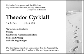 Traueranzeige von Theodor Cyrklaff von vrm-trauer