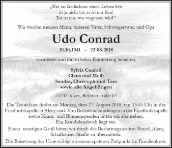 Traueranzeige von Udo Conrad von vrm-trauer