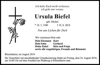 Traueranzeige von Ursula Biefel von vrm-trauer