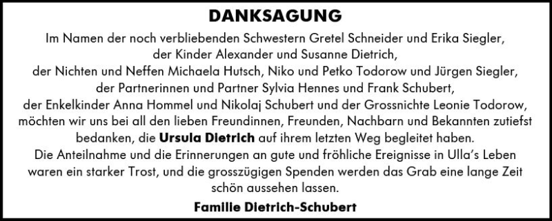  Traueranzeige für Ursula Dietrich vom 01.09.2018 aus vrm-trauer