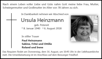 Traueranzeige von Ursula Heinzmann von vrm-trauer