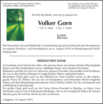 Traueranzeige von Volker Gorn von  Gießener Anzeiger