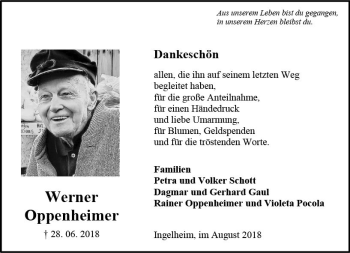 Traueranzeige von Werner Oppenheimer von vrm-trauer