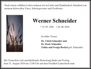 Traueranzeige von Werner Schneider von VRM Trauer