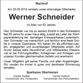 Traueranzeige von Werner Schneider von VRM Trauer