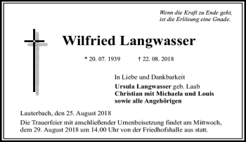 Traueranzeige von Wilfried Langwasser von VRM Trauer