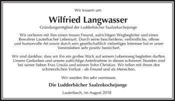 Traueranzeige von Wilfried Langwasser von VRM Trauer