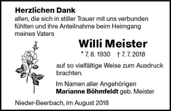 Traueranzeige von Willi Meister von vrm-trauer