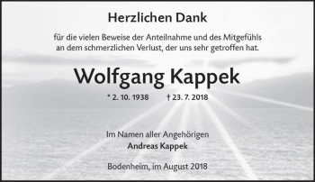 Traueranzeige von Wolfgang Kappek von vrm-trauer