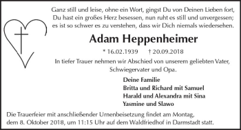 Traueranzeige von Adam Heppenheimer von vrm-trauer