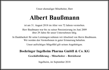 Traueranzeige von Albert Baußmann von vrm-trauer