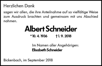 Traueranzeige von Albert Schneider von vrm-trauer