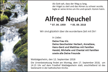Traueranzeige von Alfred Neuchel von vrm-trauer