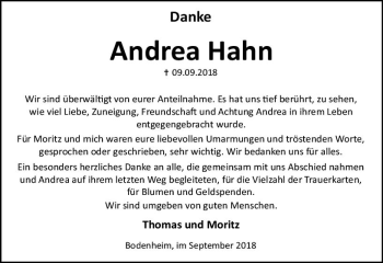 Traueranzeige von Andrea Hahn von vrm-trauer