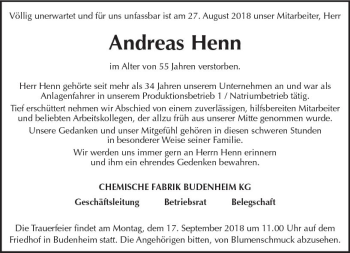 Traueranzeige von Andreas Henn von vrm-trauer