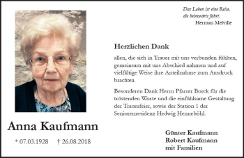 Traueranzeige von Anna Kaufmann von vrm-trauer