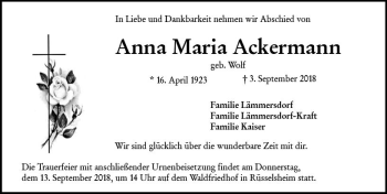 Traueranzeige von Anna Maria Ackermann von vrm-trauer