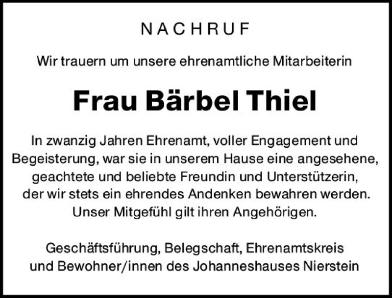  Traueranzeige für Bärbel Thiel vom 29.09.2018 aus vrm-trauer