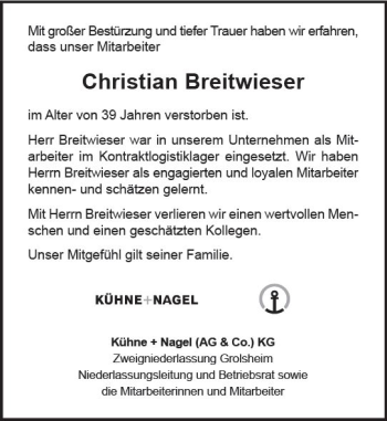 Traueranzeige von Christian Breitwieser von vrm-trauer